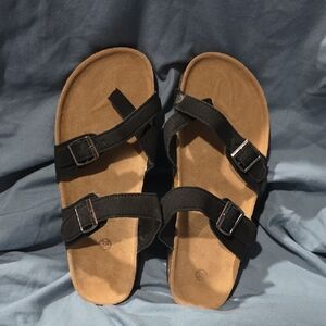 Black and Tan Buckle Sandals